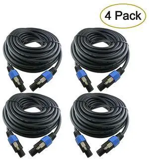 FOR-4X 25 Feet Professional Speakon to Speakon Cables Wire, 12 Gauge AWG 2-Conductor Audio Amplifier Speaker Cord, 4 Pack
