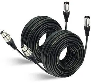 FOR-100Ft XLR Microphone Cables 2 Packs Premium Balanced Mic Speaker Cable with 3 Pins XLR Male to Female 100 Feet Black