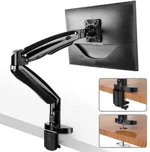 FOR-Mount Stand, Long Single Desk Mount for 22 to 35 Inch Computer Screens Height Adjustable with Clamp, Grommet Mounting Base, Holds 6.6 to 26.4 lbs