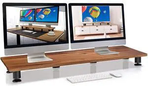 FOR-Nordik Large Dual Monitor Riser for 2 Monitors - Premium Handmade Hardwood Acacia Computer Riser - TV Stand Laptop Riser Monitor Stand with Storage for Desk Accessories - Desk Organizer