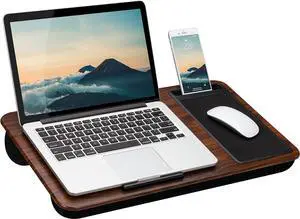FOR-Home Office Lap Desk with Device Ledge Mouse Pad and Phone Holder - Espresso Woodgrain - Fits Up to 15.6 Inch Laptops - Style No. 91575