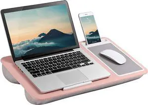 FOR-Home Office Lap Desk with Device Ledge Mouse Pad and Phone Holder - Pink - Fits Up to 15.6 Inch Laptops - Style No. 91584