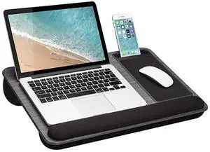 FOR-Home Office Pro Lap Desk with Wrist Rest Mouse Pad and Phone Holder Fits Up to 156 Inch Laptops Gray Woodgrain Style No 91595