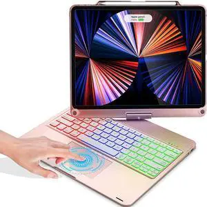 FOR-iPad Pro 12.9 inch 6th Generation 2022 Case with Keyboard and Touchpad Compatible with iPad Pro 12.9-inch 5th Gen 2021/4th Gen 2020/3rd Gen 2018 Rainbow Pencil Charging - Rose Gold