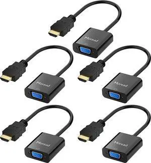 FOR-HDMI to VGA 5 Pack Moread Gold-Plated HDMI to VGA Adapter (Male to Female) for Computer Desktop Laptop PC Monitor Projector HDTV Chromebook Raspberry Pi Roku Xbox and More - Black
