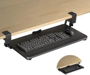 FOR-Keyboard Tray Under Desk Large C-Clamp 25.6 (30 Including Clamps) x 11.8 Slide-Out Platform Computer Drawer Pull Out Keyboard & Mouse Tray Black