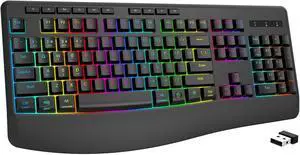 FOR-RGB Wireless Keyboard, 3-Mode (2.4G/BT/USB), 9 Effects Backlits, Light Up Letters, Rechargeable Ergonomic Computer Silent Keyboard with Wrist Rest FOR-RGB Wireless Keyboard, 3-Mode (2.4G/BT/USB), 9 Effects Backlits, Light Up Letters, Rechargeable Ergonomic Computer Silent Keyboard with Wrist Rest