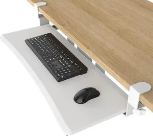 FOR-with Sturdy C-Clip Mount System, 31.5" (35.8" Including Clamps) x 11.8" Put-Out Keyboard Tray Computer Drawer , White