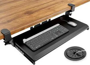 Generic Keyboard Tray Under Desk Pull Out, 27.3 to 32.5 Inch Slide-Out Platform, Computer Drawer, Black, Space-Saving Design, Adjustable Clamps, Single Pack