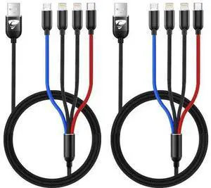 Multi Charging Cable 2Pack 3.5A Fast 4 in 1 Nylon Braided USB Cable Universal Charging Cord for Type C Micro USB Port for Cell Phones/IP//Ps/LG/Tablets and More Multi Charging Cable 2Pack 3.5A Fast 4 in 1 Nylon Braided USB Cable Universal Charging Cord for Type C Micro USB Port for Cell Phones/IP//Ps/LG/Tablets and More