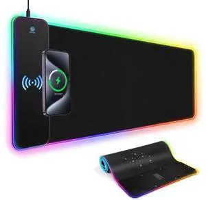RGB Gaming Mouse Pad with 15W Wireless Charging, LED Mouse Mat with 13 Light Modes, XXL Extra Large Mousepad 800x300x4mm Non-Slip Rubber Base, Waterproof Computer Pad for Home Office Gaming Desk Decor RGB Gaming Mouse Pad with 15W Wireless Charging, LED Mouse Mat with 13 Light Modes, XXL Extra Large Mousepad 800x300x4mm Non-Slip Rubber Base, Waterproof Computer Pad for Home Office Gaming Desk Decor