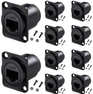 10PCS D-Type RJ45 Coupler, Shielded RJ45 Panel Mount Connector, CAT6/CAT5E/CAT5 Female to Female LAN Network Bulkhead Pass Through Socket 10PCS D-Type RJ45 Coupler, Shielded RJ45 Panel Mount Connector, CAT6/CAT5E/CAT5 Female to Female LAN Network Bulkhead Pass Through Socket