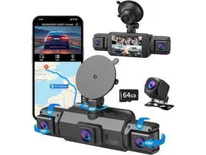 4 Channel Dash Cam, Front and Rear, 360 Dash Camera for Cars, 1080P FHD x4, Front 2K+1080P*2 Inside Camera, Built-in WiFi, GPS, Night Vision, 24/7 Recording Parking Mode Monitor, Free 64G Card 4 Channel Dash Cam, Front and Rear, 360 Dash Camera for Cars, 1080P FHD x4, Front 2K+1080P*2 Inside Camera, Built-in WiFi, GPS, Night Vision, 24/7 Recording Parking Mode Monitor, Free 64G Card