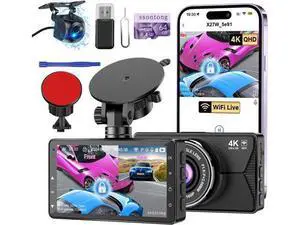 Dash Cam Front and Rear, Dash Cam 4K WiFi/APP Control Dashcam W/ 64GB Card Dash Camera for Cars DVR Car Security Cameras W/Loop Recording G-Sensor Time-Lapse Parking Mode Car Dashcam USB Powered Dash Cam Front and Rear, Dash Cam 4K WiFi/APP Control Dashcam W/ 64GB Card Dash Camera for Cars DVR Car Security Cameras W/Loop Recording G-Sensor Time-Lapse Parking Mode Car Dashcam USB Powered