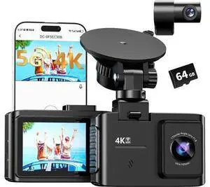 Dash Cam Front and Rear: 4K Dual Channel Dash Cam - 5GHz WiFi, Dash Camera for Cars with 64GB Card, 2" IPS, App Control, G-Sensor, Loop Recording, 170° Wide Angle, Night Vision, 24H Parking Mode Dash Cam Front and Rear: 4K Dual Channel Dash Cam - 5GHz WiFi, Dash Camera for Cars with 64GB Card, 2" IPS, App Control, G-Sensor, Loop Recording, 170° Wide Angle, Night Vision, 24H Parking Mode