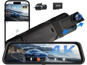 4K Rear View Mirror Camera, 10" Mirror Dash Cam Front and Rear with 64GB Card, Full Touch Screen Dash Cam with 1080P Backup Camera for Car with Reverse Assist,WiFi,APP,Night Vision,Parking Monitor 4K Rear View Mirror Camera, 10" Mirror Dash Cam Front and Rear with 64GB Card, Full Touch Screen Dash Cam with 1080P Backup Camera for Car with Reverse Assist,WiFi,APP,Night Vision,Parking Monitor
