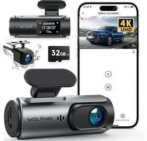WOLFANG 4K Dash Cam Front and Rear WiFi Dashcam, Dual Car Camera Dash Cam with Super Night Vision, Loop Recording, G-Sensor, 170 Wide Angle, Parking Guard, with SD Card, APP Control WOLFANG 4K Dash Cam Front and Rear WiFi Dashcam, Dual Car Camera Dash Cam with Super Night Vision, Loop Recording, G-Sensor, 170 Wide Angle, Parking Guard, with SD Card, APP Control