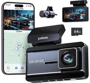 Pelsee P3 4K Dash Cam Front and Rear, 64GB SD Card, 4K+1080P Dual Dash Camera for Cars with Wi-Fi, GPS, ADAS, BSD, LCA, 3 IPS Display Car Camera, APP & Voice Control, Night Vision, 24H Parking Mode Pelsee P3 4K Dash Cam Front and Rear, 64GB SD Card, 4K+1080P Dual Dash Camera for Cars with Wi-Fi, GPS, ADAS, BSD, LCA, 3 IPS Display Car Camera, APP & Voice Control, Night Vision, 24H Parking Mode