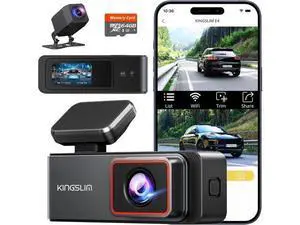 Kingslim 4K Dash Cam Front and Rear, Front 4K Rear 1080P Dual Dash Camera for Cars, Mini Dashcam with 64GB Card, APP Control, Night Vision, G-Sensor, Loop Recording, Parking Mode Kingslim 4K Dash Cam Front and Rear, Front 4K Rear 1080P Dual Dash Camera for Cars, Mini Dashcam with 64GB Card, APP Control, Night Vision, G-Sensor, Loop Recording, Parking Mode