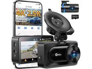 OMBAR Dash Cam Front and Rear, 4K/2.5K Ultra HD Dash Camera for Cars, Included 64GB Card, Built-in 5G Wi-Fi & GPS, 3.16 IPS Screen, Night Vision, 170°Wide Angle, HDR, 24H Parking Mode(T2) OMBAR Dash Cam Front and Rear, 4K/2.5K Ultra HD Dash Camera for Cars, Included 64GB Card, Built-in 5G Wi-Fi & GPS, 3.16 IPS Screen, Night Vision, 170°Wide Angle, HDR, 24H Parking Mode(T2)