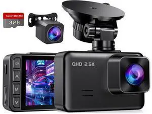 Dash Cam Front and Rear, 2.5K+1080P Dual Dash Camera for Cars, 2 Display Mini Car Camera, G-Sensor Dashcam, Night Vision, 24H Parking Mode, Loop Recording, 170°Wide Angle, 32GB Card Included Dash Cam Front and Rear, 2.5K+1080P Dual Dash Camera for Cars, 2 Display Mini Car Camera, G-Sensor Dashcam, Night Vision, 24H Parking Mode, Loop Recording, 170°Wide Angle, 32GB Card Included