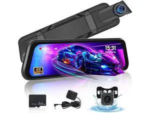9.66 Inch Rear View Mirror Camera - 4K Mirror Dash Cam Front and Rear with 1080P Rear Camera - Full Touch Screen Mirror Camera for Car with WiFi&APP Control Parking Monitor Night Vision + 64GB Card 9.66 Inch Rear View Mirror Camera - 4K Mirror Dash Cam Front and Rear with 1080P Rear Camera - Full Touch Screen Mirror Camera for Car with WiFi&APP Control Parking Monitor Night Vision + 64GB Card