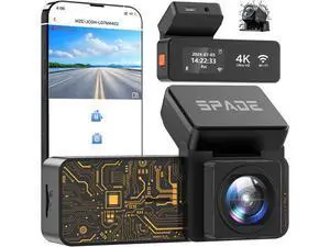 SPADE Dash Cam Front and Rear, Built-in WiFi 4K+1080P Dash Camera for Cars, Mini Car Camera with Voice Control, Night Vision Car Video Driving Camera Recorder 24H Parking Monitor, G-Sensor SPADE Dash Cam Front and Rear, Built-in WiFi 4K+1080P Dash Camera for Cars, Mini Car Camera with Voice Control, Night Vision Car Video Driving Camera Recorder 24H Parking Monitor, G-Sensor