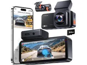 Dash Cam Front and Rear: 4K+2.5K Dash Camera for Cars with Touch Screen 3.39" - Dashcam with WiFi APP Control 64GB Parking Mode Night Vision Loop Recording Emergency Lock (X5) Dash Cam Front and Rear: 4K+2.5K Dash Camera for Cars with Touch Screen 3.39" - Dashcam with WiFi APP Control 64GB Parking Mode Night Vision Loop Recording Emergency Lock (X5)