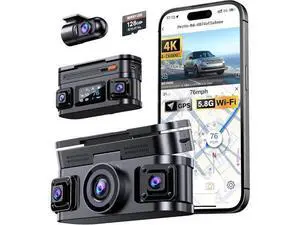 360° View 4K 4 Channel Dash Cam Front and Rear Inside Left Right, Built-in GPS, 5.8GHz WiFi, Car Dash Camera for Cars with App Connect, Support Parking Mode, G-Sensor, Free 128GB Card 360° View 4K 4 Channel Dash Cam Front and Rear Inside Left Right, Built-in GPS, 5.8GHz WiFi, Car Dash Camera for Cars with App Connect, Support Parking Mode, G-Sensor, Free 128GB Card