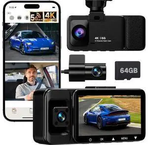 4K Dash Cam Front and Rear Inside, 3-Channel Cars Camera Dash with 170° Wide Angle, Free 64GB SD Card, 5.8GHz WiFi, Night Vision, G-Sensor, Loop Recording, Parking Monitor, USB C, Max 256GB 4K Dash Cam Front and Rear Inside, 3-Channel Cars Camera Dash with 170° Wide Angle, Free 64GB SD Card, 5.8GHz WiFi, Night Vision, G-Sensor, Loop Recording, Parking Monitor, USB C, Max 256GB
