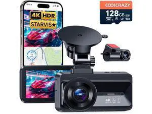Coolcrazy Dash Cam Front and Rear, STARVIS Sensor, Free 128GB Card Included, 5GHz WiFi-up to 20MB/s, 4k Dual Dash Camera for Cars, Built-in GPS, G-Sensor, WDR Super Night Vision, 24H Parking Mode Coolcrazy Dash Cam Front and Rear, STARVIS Sensor, Free 128GB Card Included, 5GHz WiFi-up to 20MB/s, 4k Dual Dash Camera for Cars, Built-in GPS, G-Sensor, WDR Super Night Vision, 24H Parking Mode