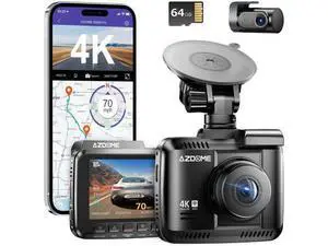 AZDOME WiFi 4K Dash Cam Front and Rear, 4K+1080P Dual Dash Camera for Car, Free 64GB Card, Motion Detection 24H Parking Mode Dashboard Camera Built-in GPS WDR Night Vision, GS63H Pro AZDOME WiFi 4K Dash Cam Front and Rear, 4K+1080P Dual Dash Camera for Car, Free 64GB Card, Motion Detection 24H Parking Mode Dashboard Camera Built-in GPS WDR Night Vision, GS63H Pro