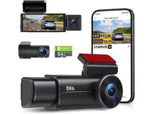 4K 3 Channel Dash Cam, STARVIS Sensor,5GHz WiFi with 64GB Card,2160P+1080P+1080P Front and Rear Inside, Car Dash Camera with 3.16" Screen,IR Night Vision G-Sensor, HDR,24H Parking ModeBlack 4K 3 Channel Dash Cam, STARVIS Sensor,5GHz WiFi with 64GB Card,2160P+1080P+1080P Front and Rear Inside, Car Dash Camera with 3.16" Screen,IR Night Vision G-Sensor, HDR,24H Parking ModeBlack