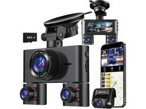 Dash Cam 360°, 4 Channel Camera for Cars Front and Rear Inside, 2K FHD Mini Dashcam, 5G WiFi, GPS, Free 64G Card, Voice Control, WDR, HDR, Night Vision, 24/7 Parking Mode(Upgraded Version V7PLUS) Dash Cam 360°, 4 Channel Camera for Cars Front and Rear Inside, 2K FHD Mini Dashcam, 5G WiFi, GPS, Free 64G Card, Voice Control, WDR, HDR, Night Vision, 24/7 Parking Mode(Upgraded Version V7PLUS)