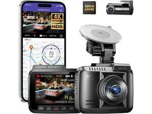 AZDOME 4K HDR Dash Cam with No-Light Full-Color Night Vision, 128GB eMMC, ADAS, 4K+1080P Dashcam Front and Rear, 5GHz WiFi GPS 24H Parking Mode Car Camera, GS63Pro AZDOME 4K HDR Dash Cam with No-Light Full-Color Night Vision, 128GB eMMC, ADAS, 4K+1080P Dashcam Front and Rear, 5GHz WiFi GPS 24H Parking Mode Car Camera, GS63Pro