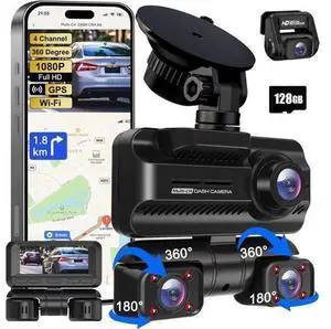 Dash Cam 4 Channels 360° Front Rear Inside DashCam, 4K Full HD Car Camera with 128G Card, Built-in Wi-Fi GPS, 3.18 IPS Screen, WDR Night Vision, 24H Parking Mode (Z700) Dash Cam 4 Channels 360° Front Rear Inside DashCam, 4K Full HD Car Camera with 128G Card, Built-in Wi-Fi GPS, 3.18 IPS Screen, WDR Night Vision, 24H Parking Mode (Z700)