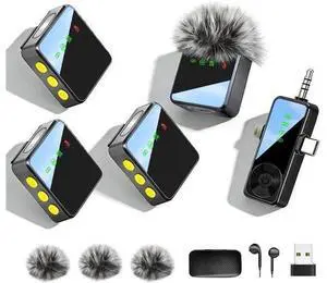 3-in-1 Wireless Lavalier Microphone for iPhone, Android, Cameras - Mini Microphone with Noise Reduction, 328FT Transmission and 40H Battery Life, 4 Mic for Video Recording, TikTok and YouTube 3-in-1 Wireless Lavalier Microphone for iPhone, Android, Cameras - Mini Microphone with Noise Reduction, 328FT Transmission and 40H Battery Life, 4 Mic for Video Recording, TikTok and YouTube