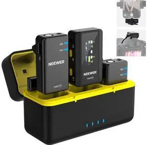 NEEWER CM28 (1 RX + 2 TX + Charging Case), Wireless Lavalier Microphone, Smart Noise Cancelling, 48KHz/16Bit 9 Hrs Uncompressed Recording, 656ft/200m Range, Lav Mic for iPhone, Android, Camera NEEWER CM28 (1 RX + 2 TX + Charging Case), Wireless Lavalier Microphone, Smart Noise Cancelling, 48KHz/16Bit 9 Hrs Uncompressed Recording, 656ft/200m Range, Lav Mic for iPhone, Android, Camera