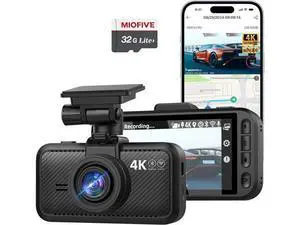 Miofive Car Camera 4K Resolution, WiFi, Bluetooth, GPS Dash Cam, 3-Inch IPS Screen, Night Vision, Loop Recording, HDR, App Control, and Supports up to 512GB with a Free 32GB Card Included Miofive Car Camera 4K Resolution, WiFi, Bluetooth, GPS Dash Cam, 3-Inch IPS Screen, Night Vision, Loop Recording, HDR, App Control, and Supports up to 512GB with a Free 32GB Card Included