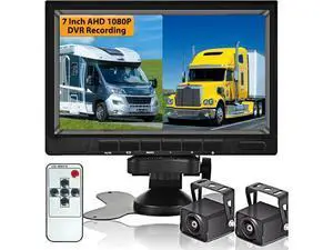 AHD Dual Backup Camera with 7'' 1080P DVR Monitor, Front and Rear View Camera Waterproof Night Vision Reversing Camera for Truck Pick Up RV Camper Bus 12V-36V AHD Dual Backup Camera with 7'' 1080P DVR Monitor, Front and Rear View Camera Waterproof Night Vision Reversing Camera for Truck Pick Up RV Camper Bus 12V-36V