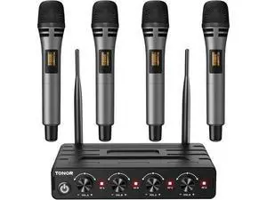 TONOR Wireless Microphones System with 4x10 Channels Cordless Handheld Microfono Inalambrico, 60 m/200FT UHF Range, Mics with Stable Signal Transmission for Karaoke Singing Party Church Wedding TONOR Wireless Microphones System with 4x10 Channels Cordless Handheld Microfono Inalambrico, 60 m/200FT UHF Range, Mics with Stable Signal Transmission for Karaoke Singing Party Church Wedding