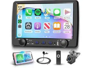 Rimoody Single Din Car Stereo with Wireless Carplay & Android Auto, 9 Inch Touchscreen Car Audio Receiver, Mirror Link, Bluetooth Handsfree/FM/, Backup Camera, SWC, USB/Type-C, EQ, Remote Control Rimoody Single Din Car Stereo with Wireless Carplay & Android Auto, 9 Inch Touchscreen Car Audio Receiver, Mirror Link, Bluetooth Handsfree/FM/, Backup Camera, SWC, USB/Type-C, EQ, Remote Control