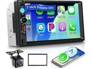 Double Din Car Stereo with Wireless CarPlay/Android Auto, 7 Inch IPS Touch Screen Radio, Bluetooth 5.2, FM Radio,Double Din Head Unit with Online Video EQ USB/Type-C/TF Card/Aux Ports Backup Camera Double Din Car Stereo with Wireless CarPlay/Android Auto, 7 Inch IPS Touch Screen Radio, Bluetooth 5.2, FM Radio,Double Din Head Unit with Online Video EQ USB/Type-C/TF Card/Aux Ports Backup Camera