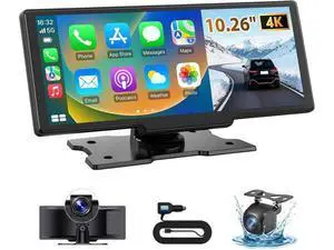 10.26" Wireless CarPlay Screen for Car: 4K Dash Cam & 1080P Backup Camera, Portable Touchscreen Car Stereo for Apple Carplay & Android Auto, GPS Navigation, Mirror Link, BT, FM, Voice Control 10.26" Wireless CarPlay Screen for Car: 4K Dash Cam & 1080P Backup Camera, Portable Touchscreen Car Stereo for Apple Carplay & Android Auto, GPS Navigation, Mirror Link, BT, FM, Voice Control