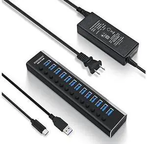 Powered USB Hub Rosonway Aluminum 13 Port USB 3.1/3.2 Gen 2 Hub 10Gbps with 72W (12V/6A) Power Adapter and Individual Switches, Type A and Type C Cables, USB C Hub Expander for PC and Laptop, RSH-A13 Powered USB Hub Rosonway Aluminum 13 Port USB 3.1/3.2 Gen 2 Hub 10Gbps with 72W (12V/6A) Power Adapter and Individual Switches, Type A and Type C Cables, USB C Hub Expander for PC and Laptop, RSH-A13