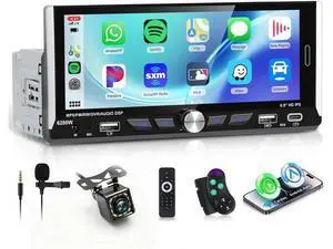 6.9-inch Single Din Car Stereo Wireless Carplay,1280X480P IPS Touch Screen Car Radio,5.0Bluetooth Audio,Night Vision Backup Camera,Mirror Link,EQ,GPS,Type-C/USB,SWC,7-Color Backlight,Mic,Android Auto 6.9-inch Single Din Car Stereo Wireless Carplay,1280X480P IPS Touch Screen Car Radio,5.0Bluetooth Audio,Night Vision Backup Camera,Mirror Link,EQ,GPS,Type-C/USB,SWC,7-Color Backlight,Mic,Android Auto