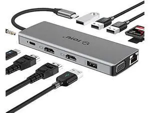 TOTU 13-in-1 USB-C Hub with Ethernet, 4K HDMI, VGA, PD, SD/TF Cards Reader, Mic/Audio Docking Station for MacBook Pro Air XPS and Other USB-C Laptops TOTU 13-in-1 USB-C Hub with Ethernet, 4K HDMI, VGA, PD, SD/TF Cards Reader, Mic/Audio Docking Station for MacBook Pro Air XPS and Other USB-C Laptops