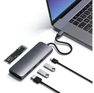 Satechi USB C Hub Multiport Adapter with M.2 SATA SSD Enclosure, 4K HDMI, 100W USB C PD Charging, 2 USB-A Data Ports, for MacBook & Windows - Space Gray Satechi USB C Hub Multiport Adapter with M.2 SATA SSD Enclosure, 4K HDMI, 100W USB C PD Charging, 2 USB-A Data Ports, for MacBook & Windows - Space Gray