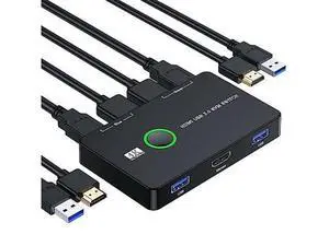 KVM Switch HDMI, Upgraded USB and HDMI KVM Switch for 2 Computers Share Keyboard Mouse Printer to One HD Monitor, Supports 4K@60 Hz, 2 HDMI Cables and 2 USB Cables Included KVM Switch HDMI, Upgraded USB and HDMI KVM Switch for 2 Computers Share Keyboard Mouse Printer to One HD Monitor, Supports 4K@60 Hz, 2 HDMI Cables and 2 USB Cables Included