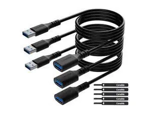 3 Pack USB 3.0 Extension Cable 15 Feet, USB A Male to Female Extender Cord, 5Gbps Data Transfer for Webcam, Printer, Keyboard, Mouse, Flash Drive, Hard Drive, Controller, Black Cable with 5 Cable Ties 3 Pack USB 3.0 Extension Cable 15 Feet, USB A Male to Female Extender Cord, 5Gbps Data Transfer for Webcam, Printer, Keyboard, Mouse, Flash Drive, Hard Drive, Controller, Black Cable with 5 Cable Ties
